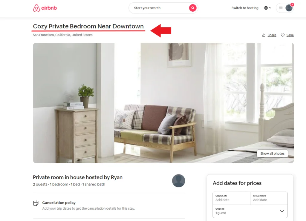Airbnb listing title/listing name