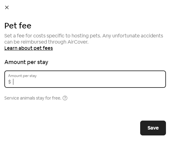 screenshot of Airbnb price tool to add pet fee 